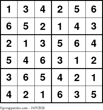 The grouppuzzles.com Answer grid for the Sudoku-Junior puzzle for Monday October 5, 2026