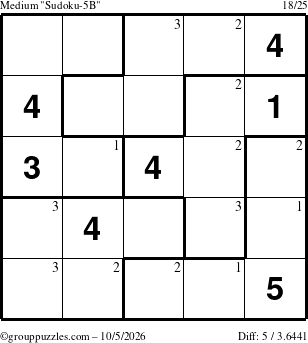 The grouppuzzles.com Medium Sudoku-5B puzzle for Monday October 5, 2026 with the first 3 steps marked