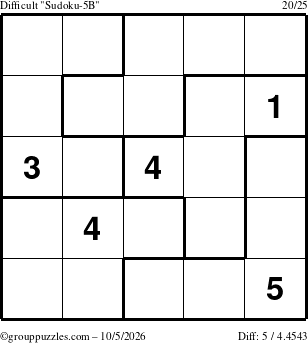 The grouppuzzles.com Difficult Sudoku-5B puzzle for Monday October 5, 2026