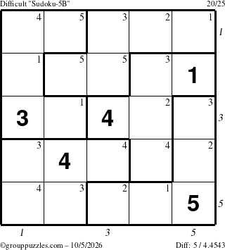 The grouppuzzles.com Difficult Sudoku-5B puzzle for Monday October 5, 2026 with all 5 steps marked