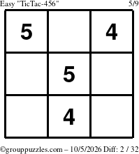 The grouppuzzles.com Easy TicTac-456 puzzle for Monday October 5, 2026