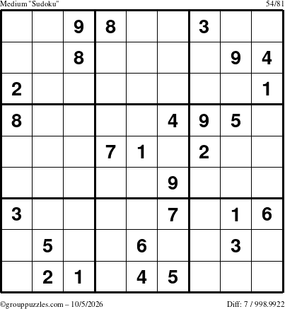 The grouppuzzles.com Medium Sudoku puzzle for Monday October 5, 2026