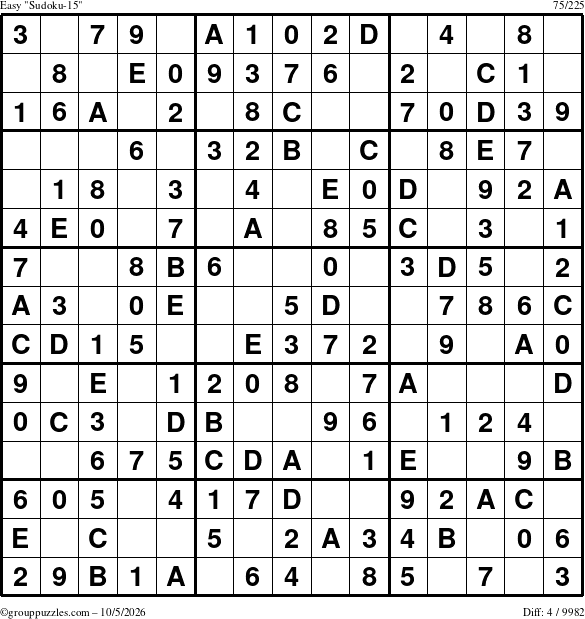 The grouppuzzles.com Easy Sudoku-15 puzzle for Monday October 5, 2026