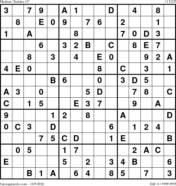 The grouppuzzles.com Medium Sudoku-15 puzzle for Monday October 5, 2026