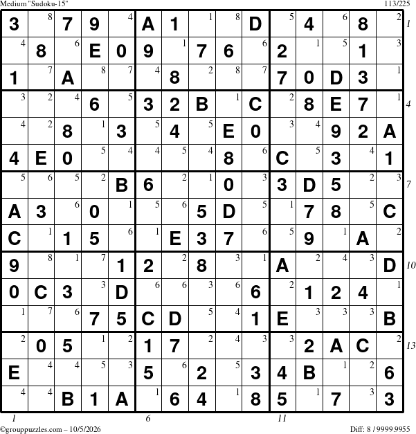 The grouppuzzles.com Medium Sudoku-15 puzzle for Monday October 5, 2026, suitable for printing, with all 8 steps marked