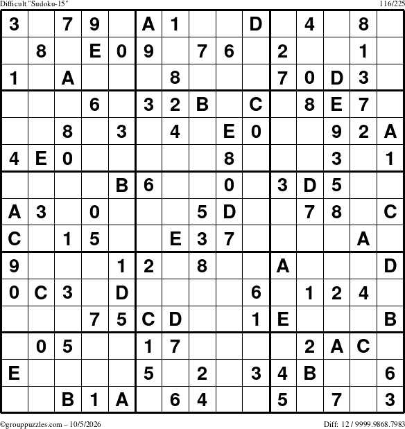 The grouppuzzles.com Difficult Sudoku-15 puzzle for Monday October 5, 2026