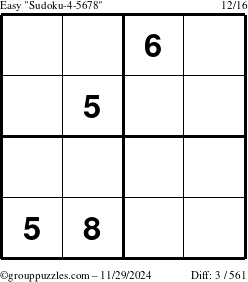 The grouppuzzles.com Easy Sudoku-4-5678 puzzle for Friday November 29, 2024