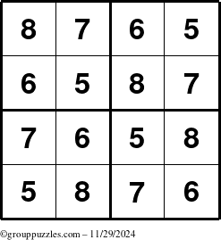 The grouppuzzles.com Answer grid for the Sudoku-4-5678 puzzle for Friday November 29, 2024