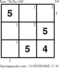 The grouppuzzles.com Easy TicTac-456 puzzle for Friday November 29, 2024 with all 2 steps marked