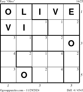 The grouppuzzles.com Easy Olive puzzle for Friday November 29, 2024 with all 4 steps marked