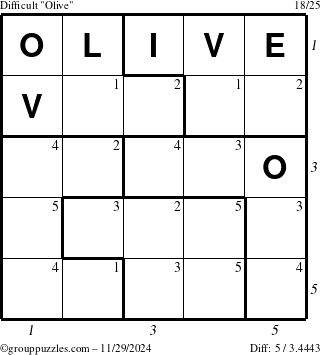 The grouppuzzles.com Difficult Olive puzzle for Friday November 29, 2024 with all 5 steps marked