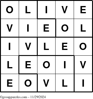 The grouppuzzles.com Answer grid for the Olive puzzle for Friday November 29, 2024