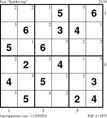 The grouppuzzles.com Easy Sudoku-6up puzzle for Friday November 29, 2024 with all 4 steps marked