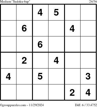 The grouppuzzles.com Medium Sudoku-6up puzzle for Friday November 29, 2024