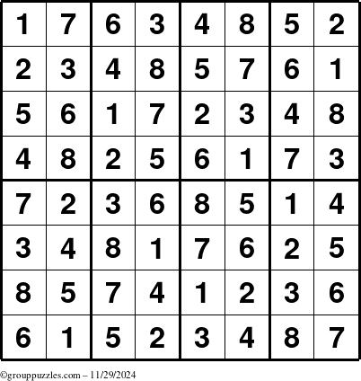 The grouppuzzles.com Answer grid for the Sudoku-8up puzzle for Friday November 29, 2024