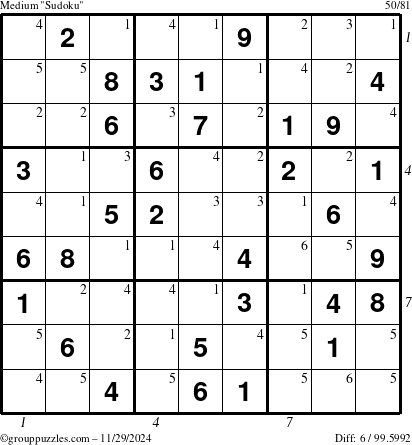 The grouppuzzles.com Medium Sudoku puzzle for Friday November 29, 2024 with all 6 steps marked