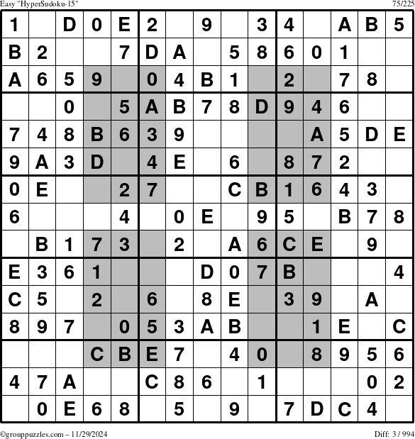 The grouppuzzles.com Easy HyperSudoku-15 puzzle for Friday November 29, 2024