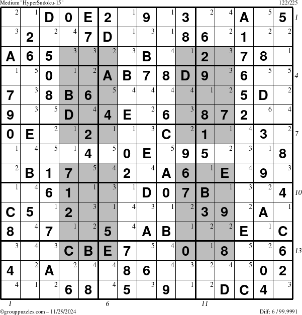 The grouppuzzles.com Medium HyperSudoku-15 puzzle for Friday November 29, 2024, suitable for printing, with all 6 steps marked