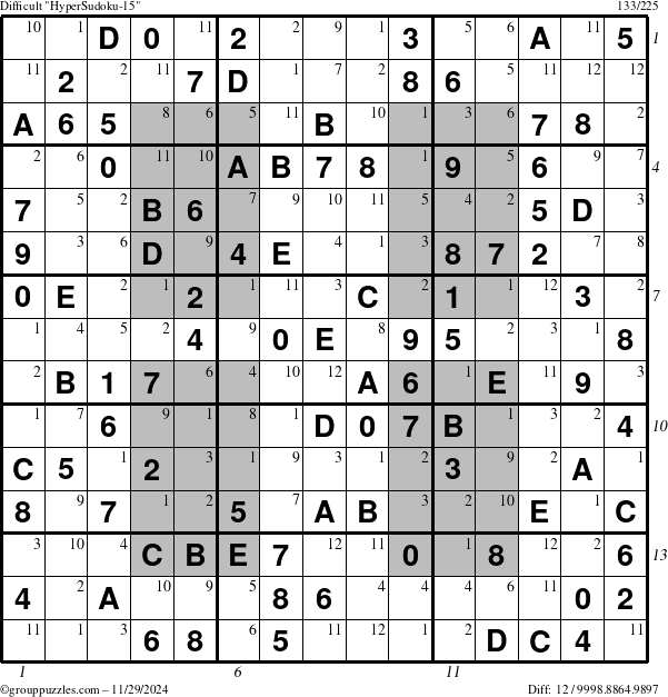 The grouppuzzles.com Difficult HyperSudoku-15 puzzle for Friday November 29, 2024, suitable for printing, with all 12 steps marked