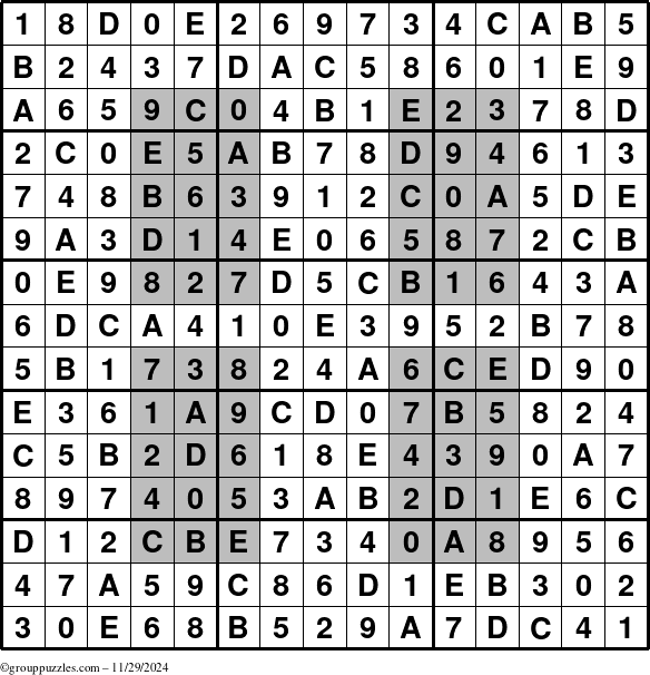 The grouppuzzles.com Answer grid for the HyperSudoku-15 puzzle for Friday November 29, 2024