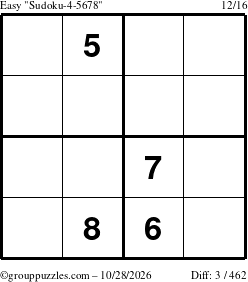 The grouppuzzles.com Easy Sudoku-4-5678 puzzle for Wednesday October 28, 2026