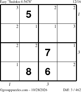 The grouppuzzles.com Easy Sudoku-4-5678 puzzle for Wednesday October 28, 2026 with all 3 steps marked