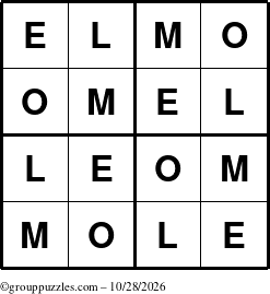 The grouppuzzles.com Answer grid for the Elmo puzzle for Wednesday October 28, 2026