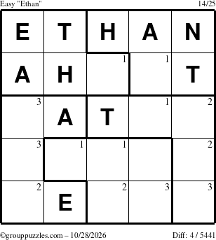 The grouppuzzles.com Easy Ethan puzzle for Wednesday October 28, 2026 with the first 3 steps marked