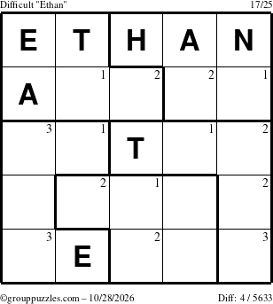 The grouppuzzles.com Difficult Ethan puzzle for Wednesday October 28, 2026 with the first 3 steps marked