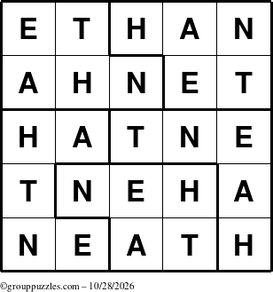 The grouppuzzles.com Answer grid for the Ethan puzzle for Wednesday October 28, 2026