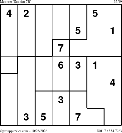 The grouppuzzles.com Medium Sudoku-7B puzzle for Wednesday October 28, 2026