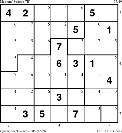 The grouppuzzles.com Medium Sudoku-7B puzzle for Wednesday October 28, 2026 with all 7 steps marked