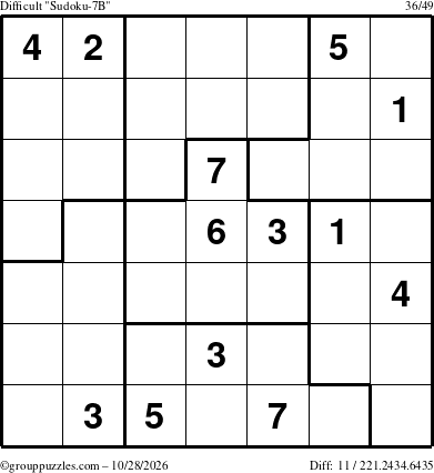The grouppuzzles.com Difficult Sudoku-7B puzzle for Wednesday October 28, 2026