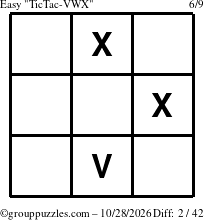 The grouppuzzles.com Easy TicTac-VWX puzzle for Wednesday October 28, 2026