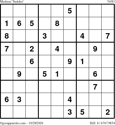 The grouppuzzles.com Medium Sudoku puzzle for Wednesday October 28, 2026
