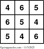 The grouppuzzles.com Answer grid for the TicTac-456 puzzle for Monday November 3, 2025