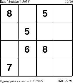 The grouppuzzles.com Easy Sudoku-4-5678 puzzle for Monday November 3, 2025