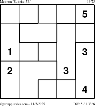 The grouppuzzles.com Medium Sudoku-5B puzzle for Monday November 3, 2025