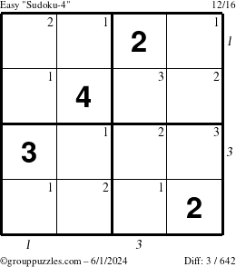 The grouppuzzles.com Easy Sudoku-4 puzzle for Saturday June 1, 2024 with all 3 steps marked