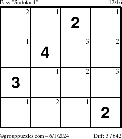 The grouppuzzles.com Easy Sudoku-4 puzzle for Saturday June 1, 2024 with the first 3 steps marked