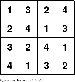 The grouppuzzles.com Answer grid for the Sudoku-4 puzzle for Saturday June 1, 2024