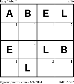 The grouppuzzles.com Easy Abel puzzle for Saturday June 1, 2024 with the first 2 steps marked