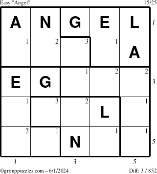 The grouppuzzles.com Easy Angel puzzle for Saturday June 1, 2024 with all 3 steps marked