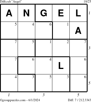 The grouppuzzles.com Difficult Angel puzzle for Saturday June 1, 2024 with all 7 steps marked