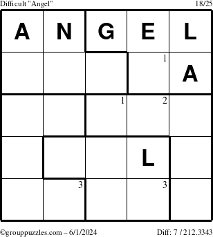 The grouppuzzles.com Difficult Angel puzzle for Saturday June 1, 2024 with the first 3 steps marked