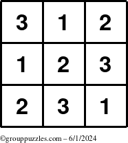 The grouppuzzles.com Answer grid for the TicTac-123 puzzle for Saturday June 1, 2024