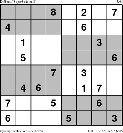 The grouppuzzles.com Difficult SuperSudoku-8 puzzle for Saturday June 1, 2024