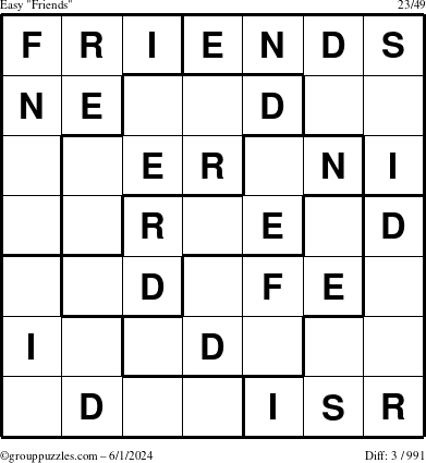 The grouppuzzles.com Easy Friends puzzle for Saturday June 1, 2024