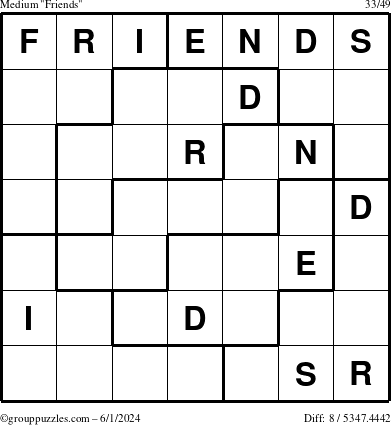 The grouppuzzles.com Medium Friends puzzle for Saturday June 1, 2024