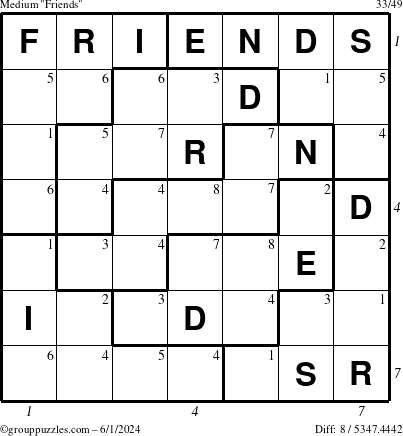 The grouppuzzles.com Medium Friends puzzle for Saturday June 1, 2024 with all 8 steps marked